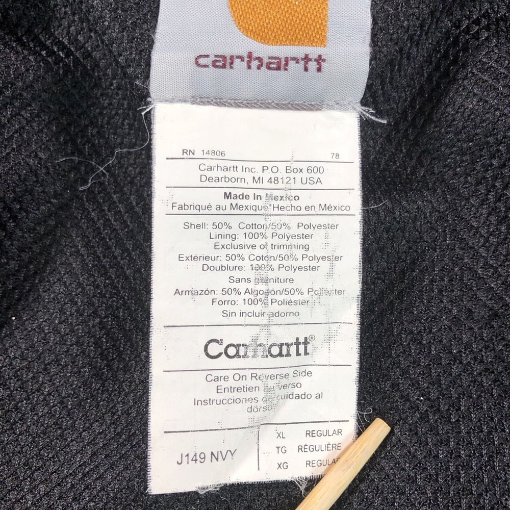 Vintage Carhartt Hoodie Mens Extra Lage Blue J149 Y2K Thermal Full Zip Workwear - Picture 9 of 13